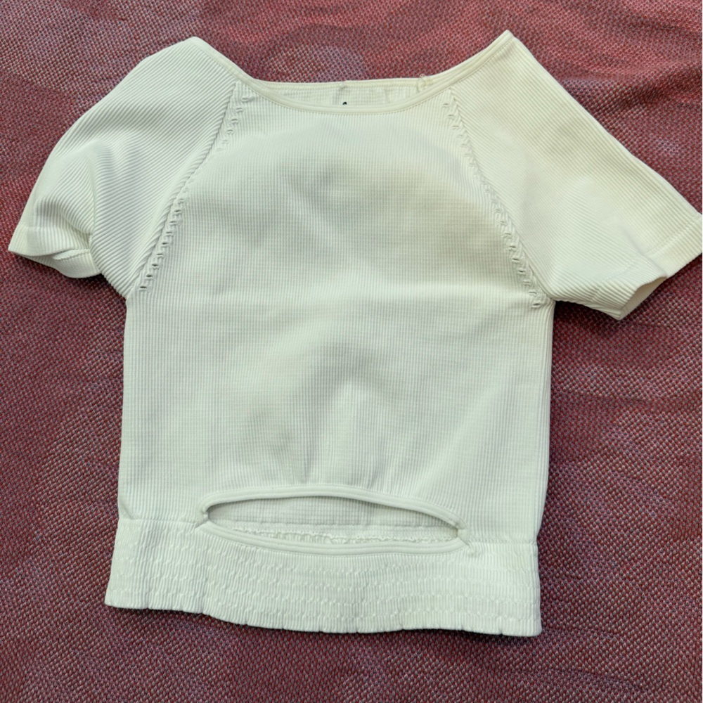 never worn white free people cut it out short sleeve shirt